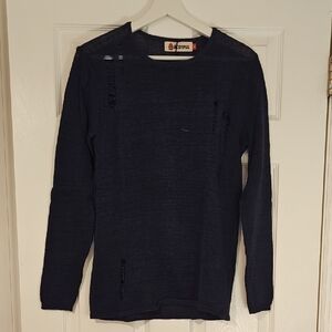 Unisex Navy Blue Ripped Design Sweater